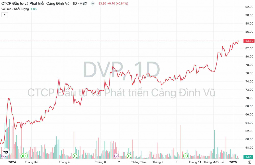 2024년 딘부항(DVP) 일간 주가 추이 (자료: TradingView 캡처)