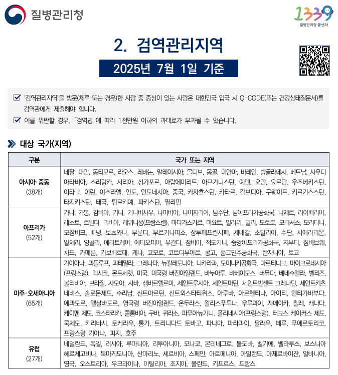 Q코드 등록 방법, 검역관리지역