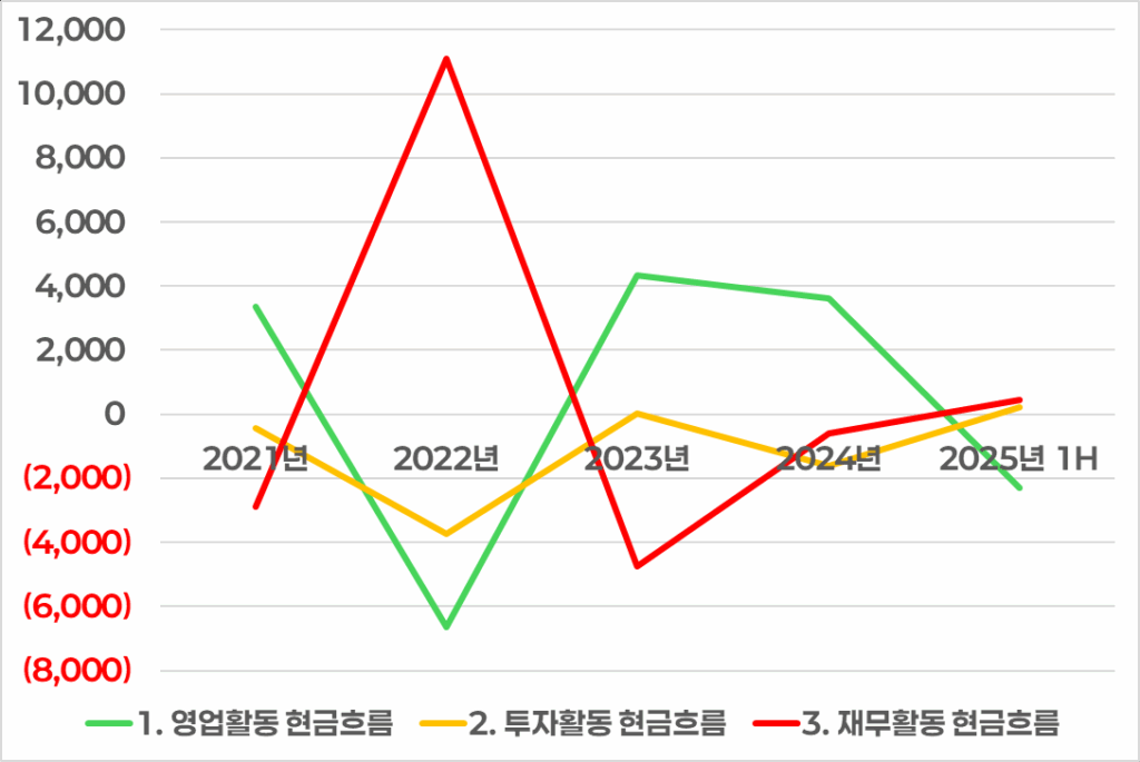 메르세데스 베트남 1위 딜러 하사코의 현금 흐름표 차트 (단위: 억 동)